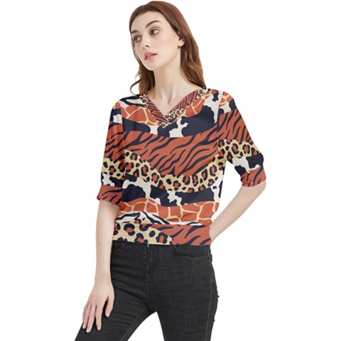 Mixed-animal-skin-print-safari-textures-mix-leopard-zebra-tiger-skins-patterns-luxury-animals-textur Quarter Sleeve Blouse by Pakemis