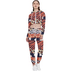 Mixed-animal-skin-print-safari-textures-mix-leopard-zebra-tiger-skins-patterns-luxury-animals-textur Cropped Zip Up Lounge Set by Pakemis