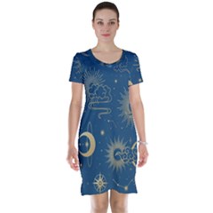 Seamless-galaxy-pattern Short Sleeve Nightdress by Pakemis