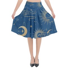 Seamless-galaxy-pattern Flared Midi Skirt by Pakemis