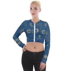 Seamless-galaxy-pattern Long Sleeve Cropped Velvet Jacket