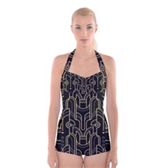 Art-deco-geometric-abstract-pattern-vector Boyleg Halter Swimsuit 