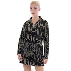 Art-deco-geometric-abstract-pattern-vector Women s Long Sleeve Casual Dress by Pakemis