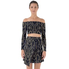 Art-deco-geometric-abstract-pattern-vector Off Shoulder Top With Skirt Set by Pakemis