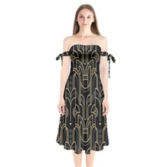 Art-deco-geometric-abstract-pattern-vector Shoulder Tie Bardot Midi Dress by Pakemis