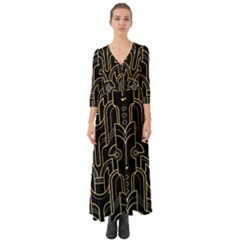 Art-deco-geometric-abstract-pattern-vector Button Up Boho Maxi Dress by Pakemis