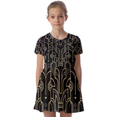 Art-deco-geometric-abstract-pattern-vector Kids  Short Sleeve Pinafore Style Dress