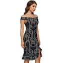 Art-deco-geometric-abstract-pattern-vector Off Shoulder Ruffle Split Hem Bodycon Dress View3