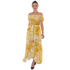 Cheese-slices-seamless-pattern-cartoon-style Off Shoulder Open Front Chiffon Dress by Pakemis