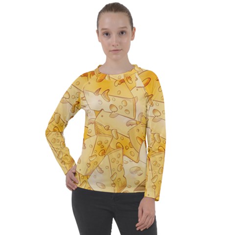 Cheese-slices-seamless-pattern-cartoon-style Women s Long Sleeve Raglan Tee by Pakemis