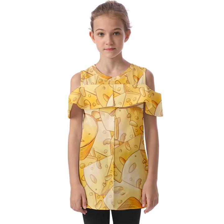 Cheese-slices-seamless-pattern-cartoon-style Fold Over Open Sleeve Top