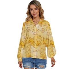 Cheese-slices-seamless-pattern-cartoon-style Women s Long Sleeve Button Down Shirt