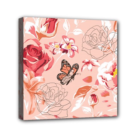 Beautiful-seamless-spring-pattern-with-roses-peony-orchid-succulents Mini Canvas 6  X 6  (stretched)