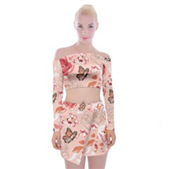 Beautiful-seamless-spring-pattern-with-roses-peony-orchid-succulents Off Shoulder Top With Mini Skirt Set by Pakemis