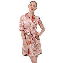 Beautiful-seamless-spring-pattern-with-roses-peony-orchid-succulents Belted Shirt Dress by Pakemis