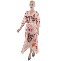 Beautiful-seamless-spring-pattern-with-roses-peony-orchid-succulents Quarter Sleeve Wrap Front Maxi Dress by Pakemis