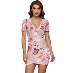 Beautiful-seamless-spring-pattern-with-roses-peony-orchid-succulents Low Cut Cap Sleeve Mini Dress