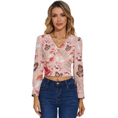 Beautiful-seamless-spring-pattern-with-roses-peony-orchid-succulents Long Sleeve V-neck Top