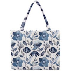 Indigo-watercolor-floral-seamless-pattern Mini Tote Bag by Pakemis