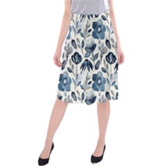 Indigo-watercolor-floral-seamless-pattern Midi Beach Skirt by Pakemis