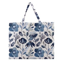 Indigo-watercolor-floral-seamless-pattern Zipper Large Tote Bag by Pakemis