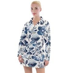 Indigo-watercolor-floral-seamless-pattern Women s Long Sleeve Casual Dress by Pakemis