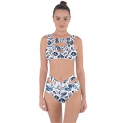 Indigo-watercolor-floral-seamless-pattern Bandaged Up Bikini Set  by Pakemis