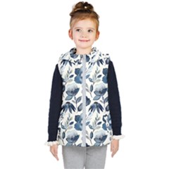 Indigo-watercolor-floral-seamless-pattern Kids  Hooded Puffer Vest by Pakemis