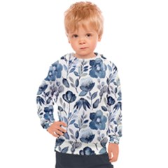 Indigo-watercolor-floral-seamless-pattern Kids  Hooded Pullover by Pakemis