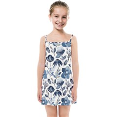 Indigo-watercolor-floral-seamless-pattern Kids  Summer Sun Dress by Pakemis