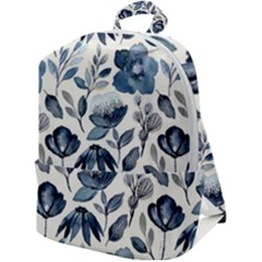 Indigo-watercolor-floral-seamless-pattern Zip Up Backpack by Pakemis