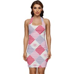 Cute-kawaii-patches-seamless-pattern Sleeveless Wide Square Neckline Ruched Bodycon Dress