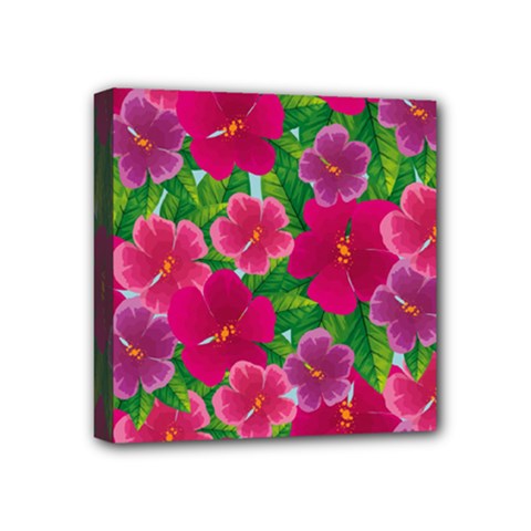 Background-cute-flowers-fuchsia-with-leaves Mini Canvas 4  X 4  (stretched) by Pakemis