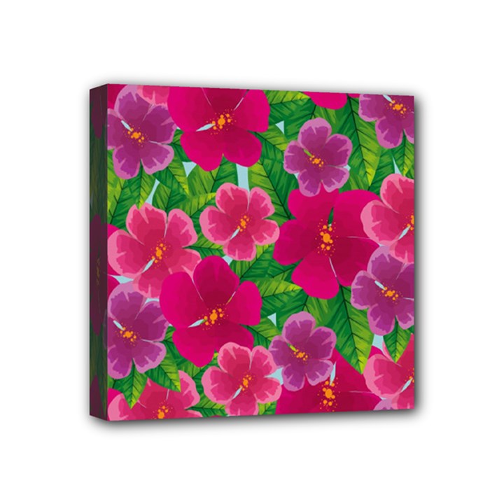 Background-cute-flowers-fuchsia-with-leaves Mini Canvas 4  x 4  (Stretched)