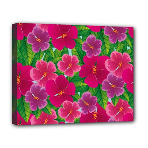 Background-cute-flowers-fuchsia-with-leaves Deluxe Canvas 20  X 16  (stretched) by Pakemis