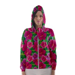 Background-cute-flowers-fuchsia-with-leaves Women s Hooded Windbreaker by Pakemis