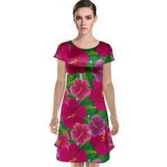 Background-cute-flowers-fuchsia-with-leaves Cap Sleeve Nightdress by Pakemis