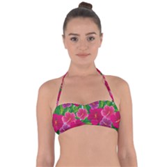 Background-cute-flowers-fuchsia-with-leaves Halter Bandeau Bikini Top by Pakemis