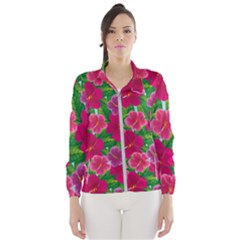 Background-cute-flowers-fuchsia-with-leaves Women s Windbreaker by Pakemis