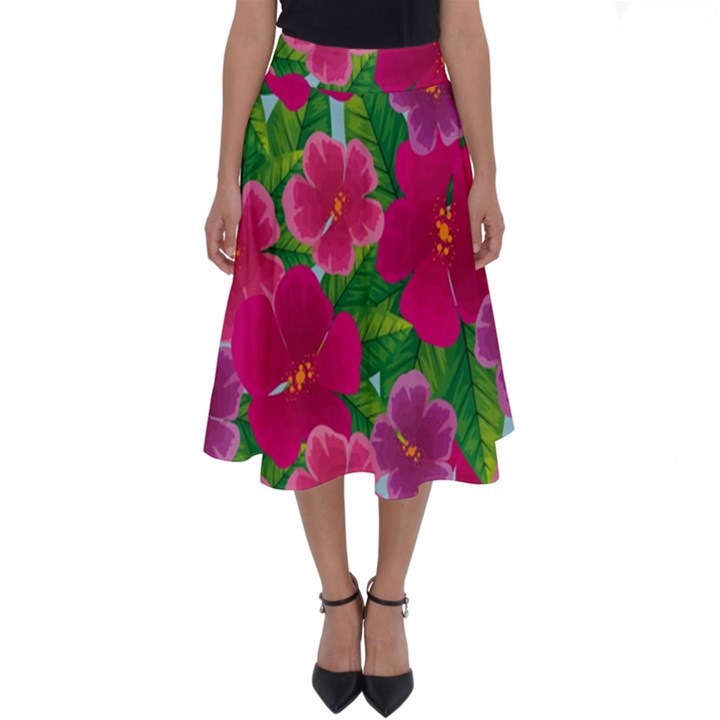 Background-cute-flowers-fuchsia-with-leaves Perfect Length Midi Skirt