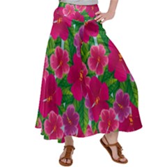 Background-cute-flowers-fuchsia-with-leaves Satin Palazzo Pants by Pakemis