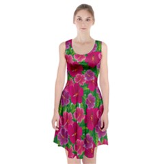 Background-cute-flowers-fuchsia-with-leaves Racerback Midi Dress by Pakemis