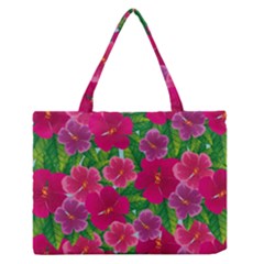 Background-cute-flowers-fuchsia-with-leaves Zipper Medium Tote Bag by Pakemis