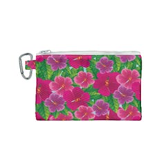 Background-cute-flowers-fuchsia-with-leaves Canvas Cosmetic Bag (small) by Pakemis