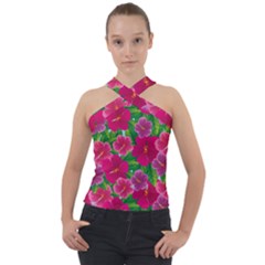 Background-cute-flowers-fuchsia-with-leaves Cross Neck Velour Top by Pakemis