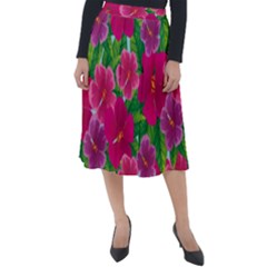 Background-cute-flowers-fuchsia-with-leaves Classic Velour Midi Skirt  by Pakemis