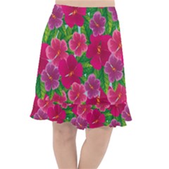 Background-cute-flowers-fuchsia-with-leaves Fishtail Chiffon Skirt by Pakemis