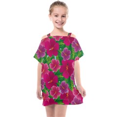 Background-cute-flowers-fuchsia-with-leaves Kids  One Piece Chiffon Dress by Pakemis