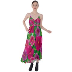 Background-cute-flowers-fuchsia-with-leaves Tie Back Maxi Dress by Pakemis