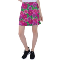 Background-cute-flowers-fuchsia-with-leaves Tennis Skirt by Pakemis